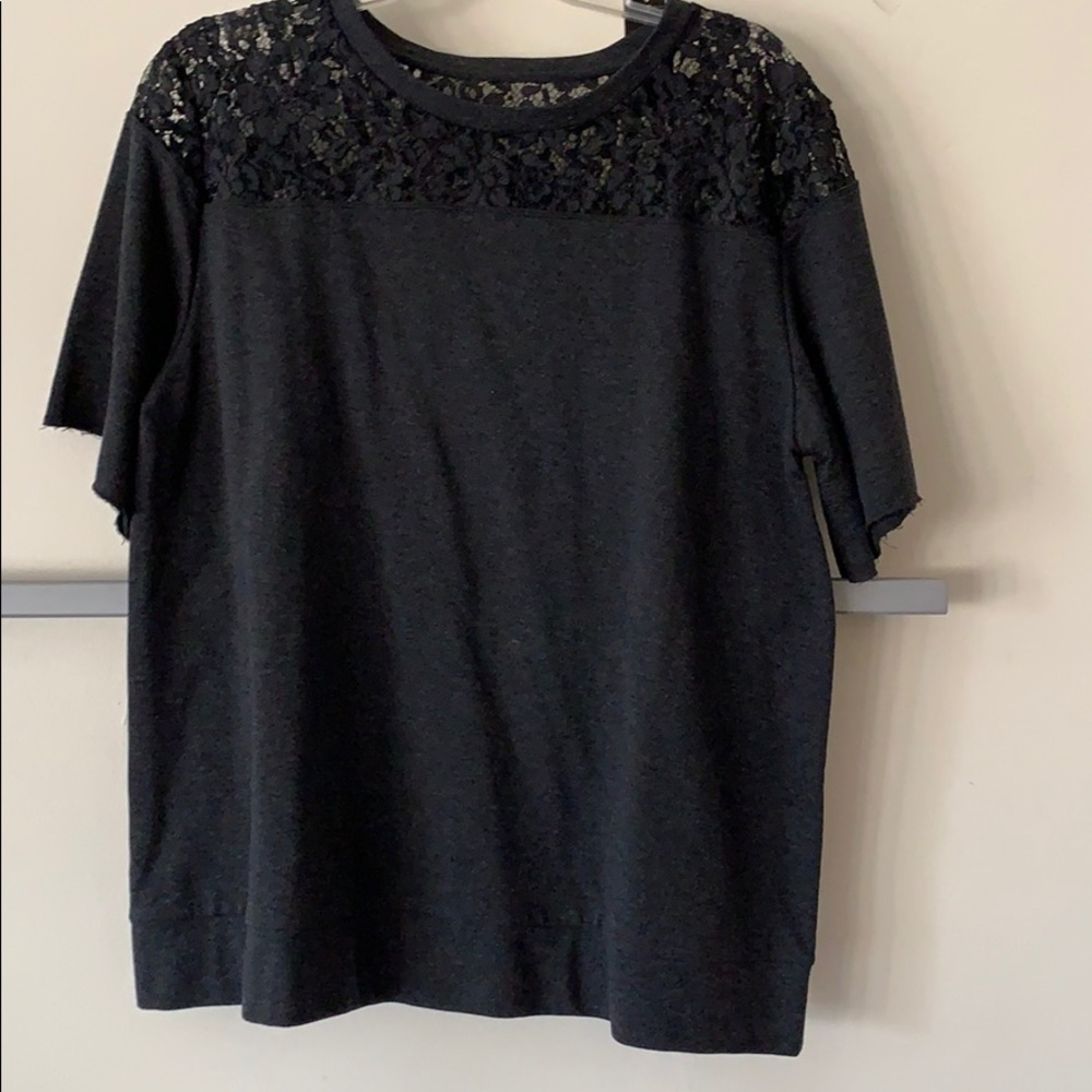 S/s French terry lace yoke top